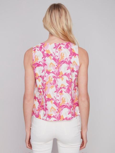 Printed Linen Top With Side Slit