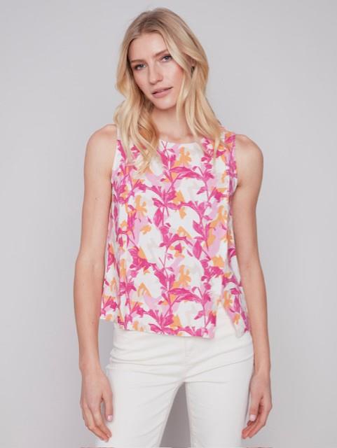 Printed Linen Top With Side Slit