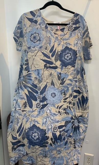Cap Sleeve Floral Linen Dress