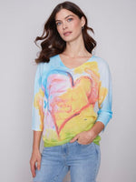 3/4 Sleeve Heart Print Sweater