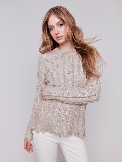 Foiled Cable Knit Sweater