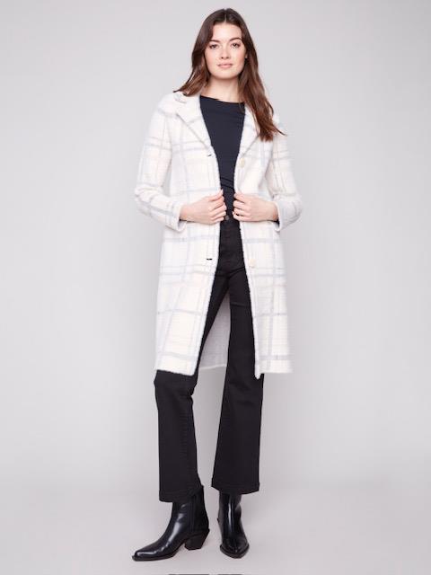 Plaid Knit Sweater Coat