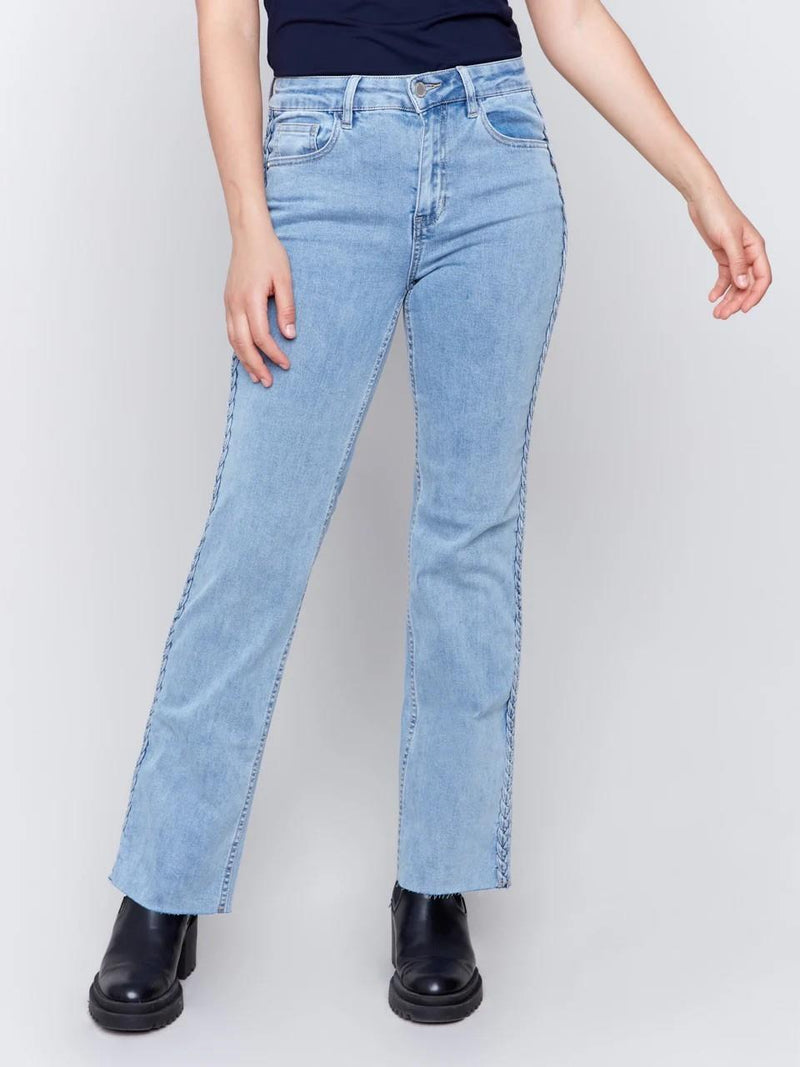 Braided Side Straight Leg Jeans