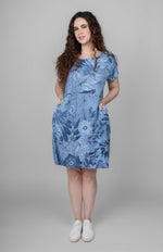 Cap Sleeve Floral Linen Dress