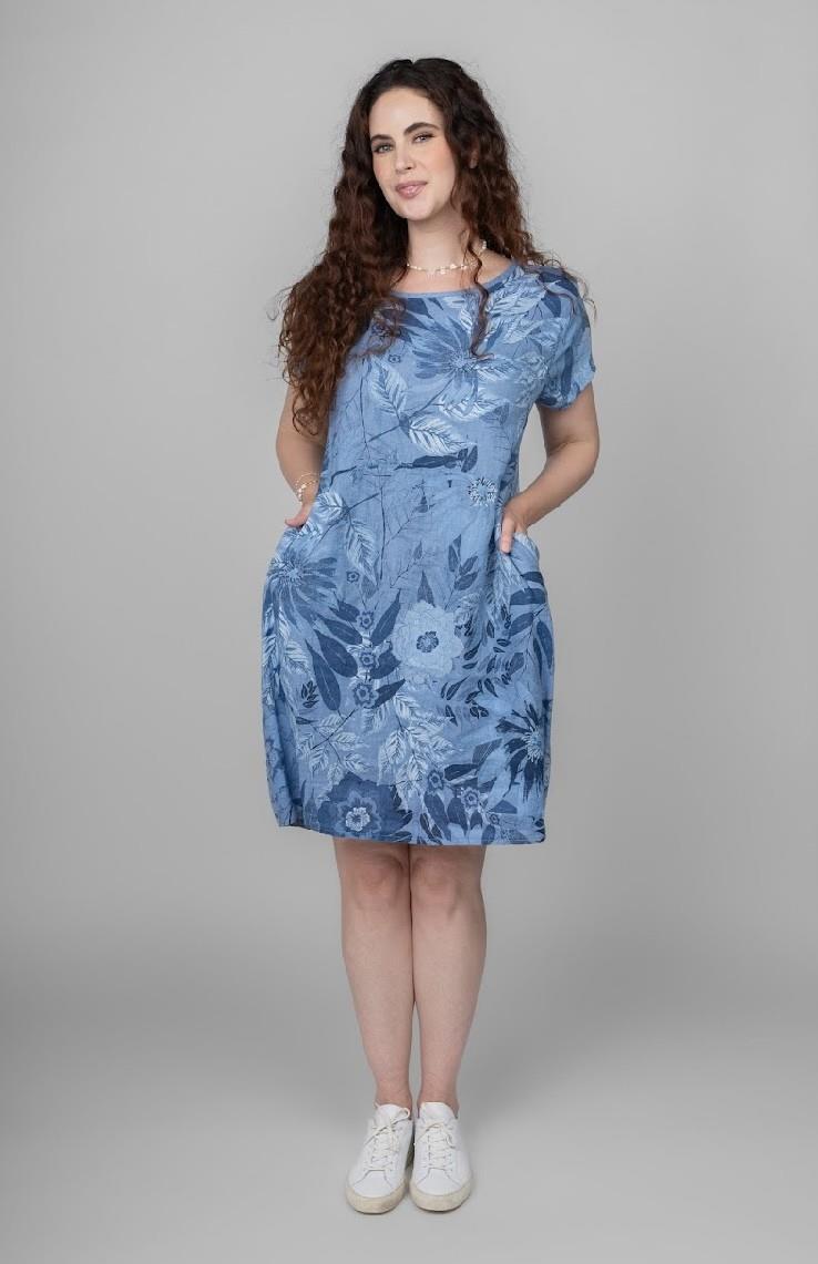 Cap Sleeve Floral Linen Dress