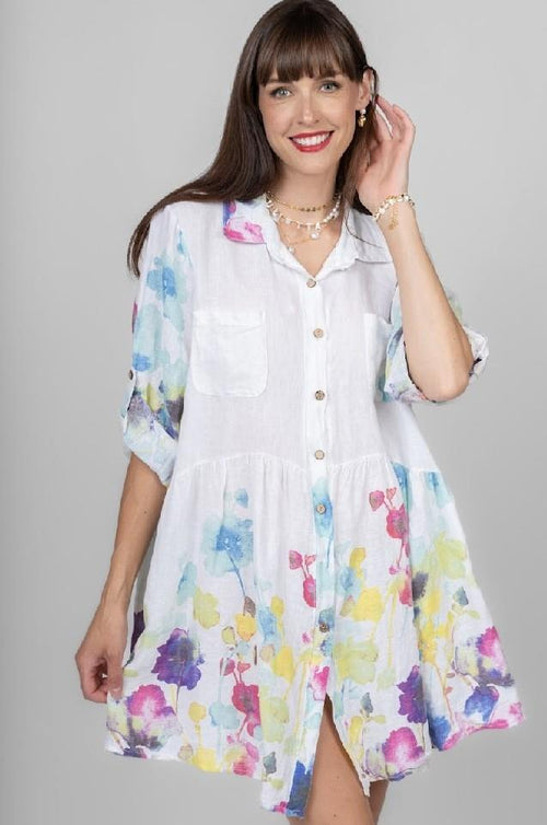 Floral Watercolor Shirt Dress