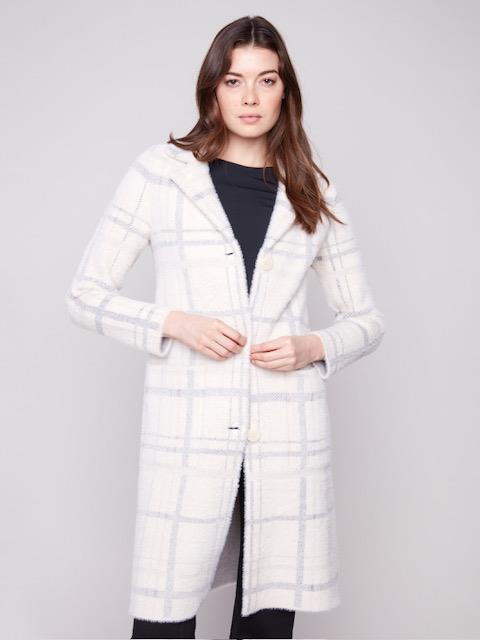 Plaid Knit Sweater Coat