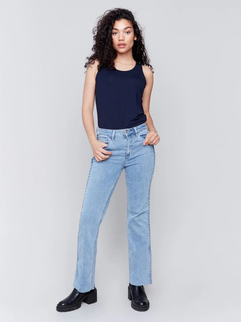 Braided Side Straight Leg Jeans