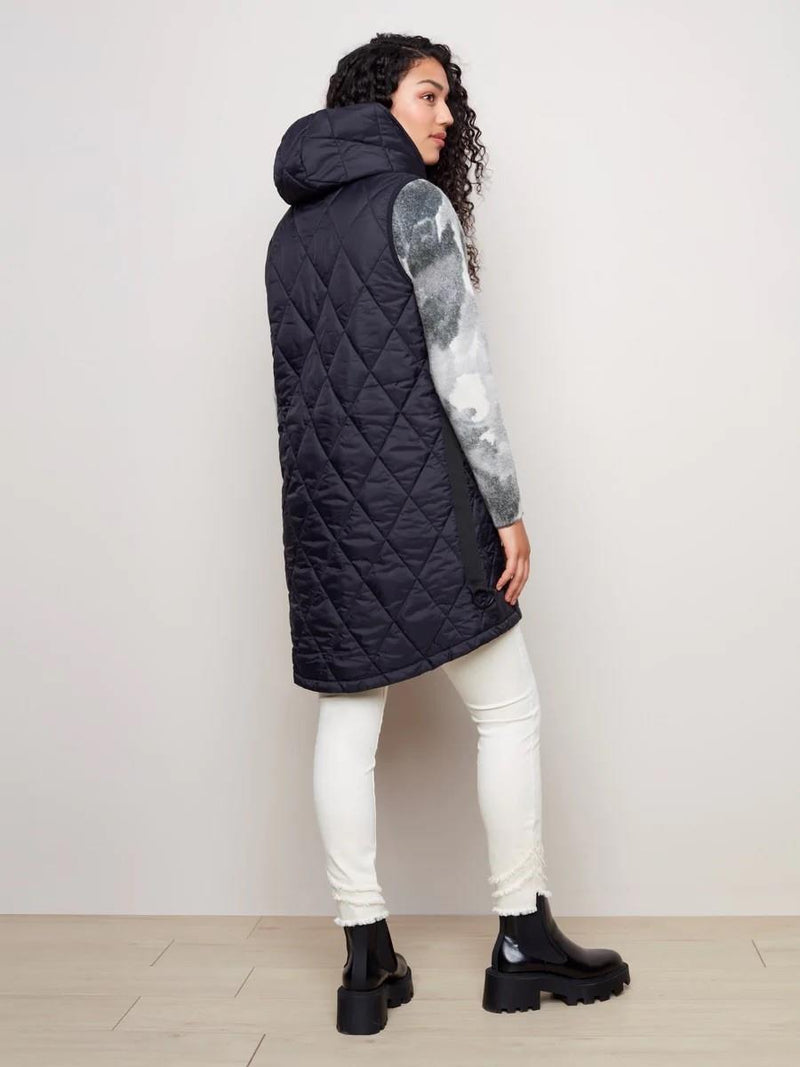 Long Puffer Vest With Hoodie