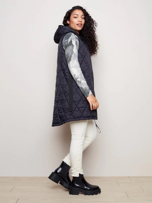 Long Puffer Vest With Hoodie